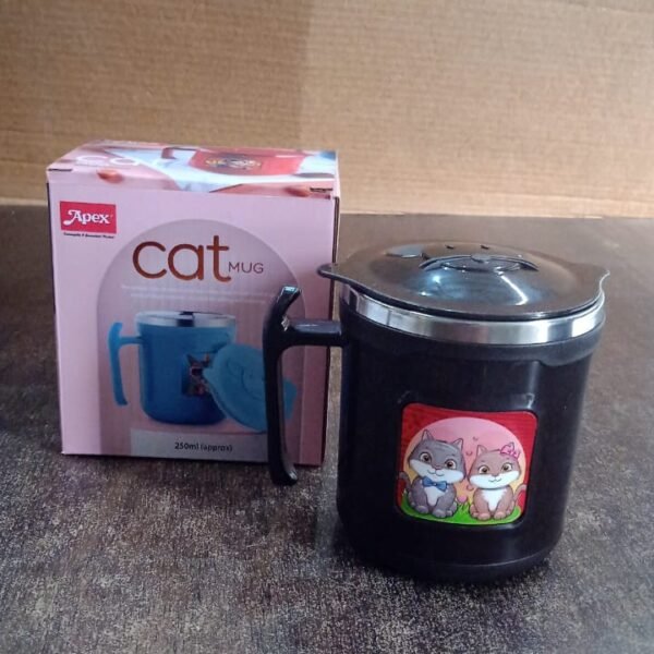 1 Pc Apex Cat Mug – 250 ml Stainless Steel Insulated Inner with Cute Cat Print