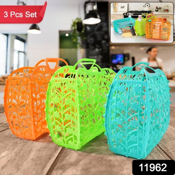 Plastic Basket Bag || Fruit & Vegetable Storage Basket (3 Pcs Set / Multicolor)