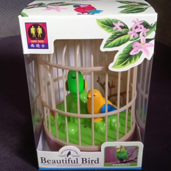 Sound-Activated Chirping Bird Toy in Hanging Cage (1 Pc / Battery Operated)