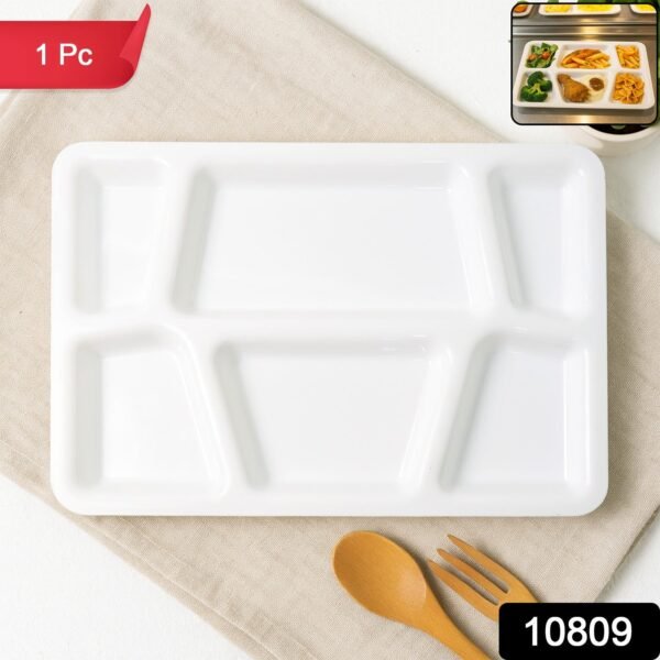 Plastic Multi-Compartment Rectangular Meal Serving Tray / Plate (1 Pc / White)