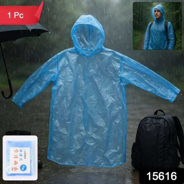 Ultra Lightweight Disposable Raincoat with Hood for Adults (1 Pc)