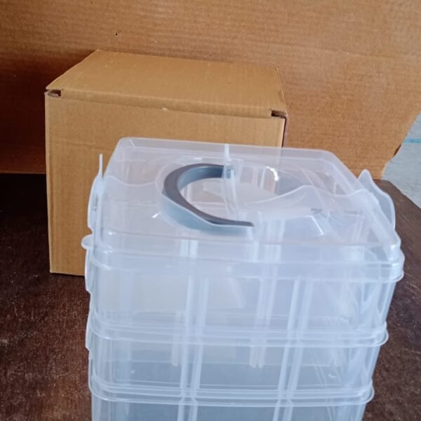 37b88fcd-e687-4f39-aeac-251edb71ed50.jpg 3-Tier Transparent Craft Storage Box with 18 Adjustable Compartments