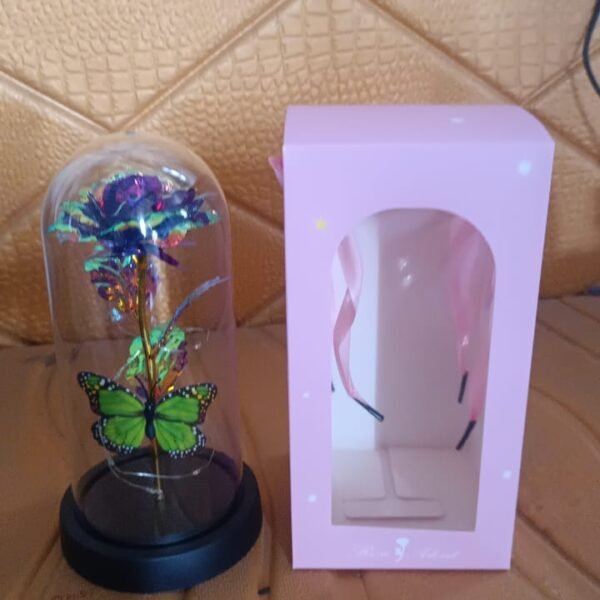 380c8f34-1132-4a91-9f58-8575b9dba6d9.jpg LED Preserved Rose with Colorful Butterfly in Plastic Dome (1 Pc & Mix Color)