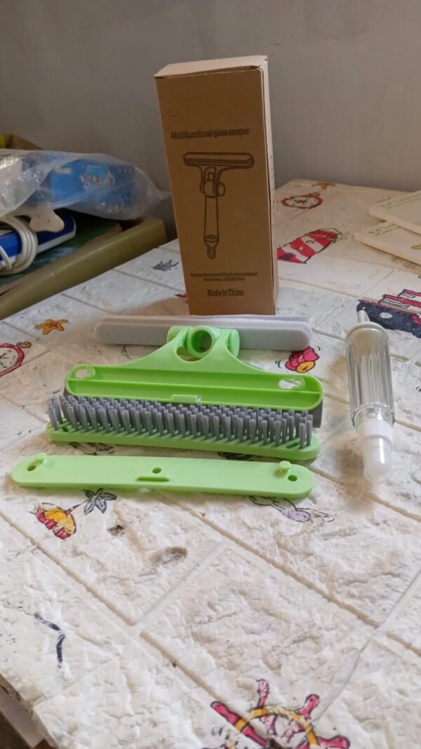 39221853-97eb-4406-9769-7710e26cac56.jpg 4 in 1 Multifunctional Glass Scraper, Window Glass Wiper with Watering Can, Silicon Cleaning Squeegee with Two Brush Heads, Practical Squeegee for Shower Doors, Windows, Tiles and Car Glass