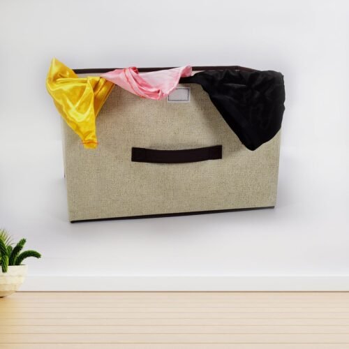 Foldable Storage Box with Lid and Handles Cotton Linen Organizer for Nursery