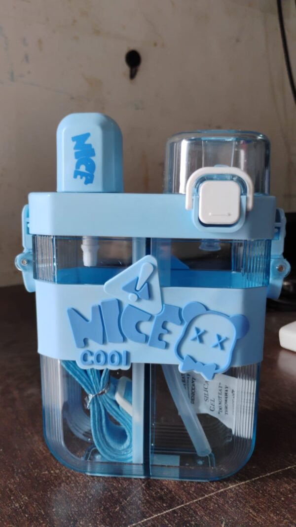 2in1 Dual Compartment Water Bottle with Straw & Adjustable Shoulder Straps (1 Pc/Multi color)