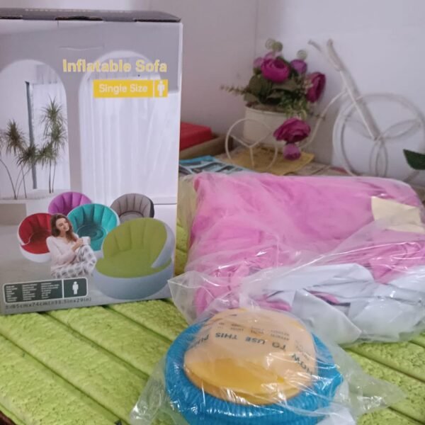 Kids inflatable sofa chair with backrest & Foot Air Pump (1 Set 85x74 Cm Approx)