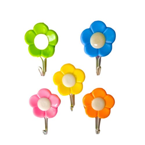Plastic Self-Adhesive Flower Shape Hooks (Pack of 5)