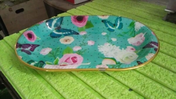 3e05602a-fe5e-45ab-b8c8-a65661e92ee4.jpg Big Plastic Flower Printed Design Serving Tray (1 Pc / 35 x 24 CM / Mix Color)