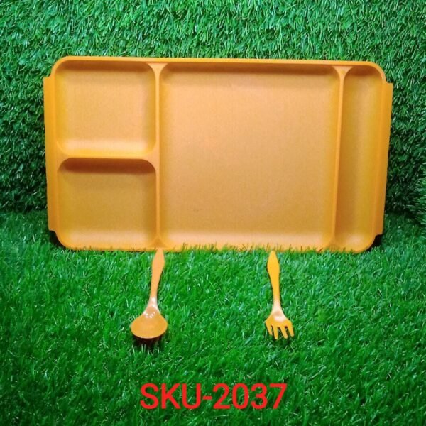4-Compartment Plastic Dish Set with Spoon & Fork – Versatile Dinner & Pav Bhaji Plate