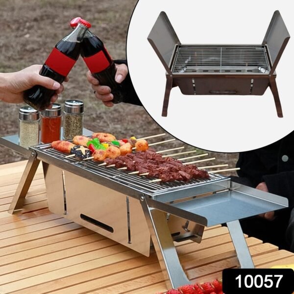 Portable BBQ Barbecue Grill – Stainless Steel Folding Charcoal Grill (1 Set)