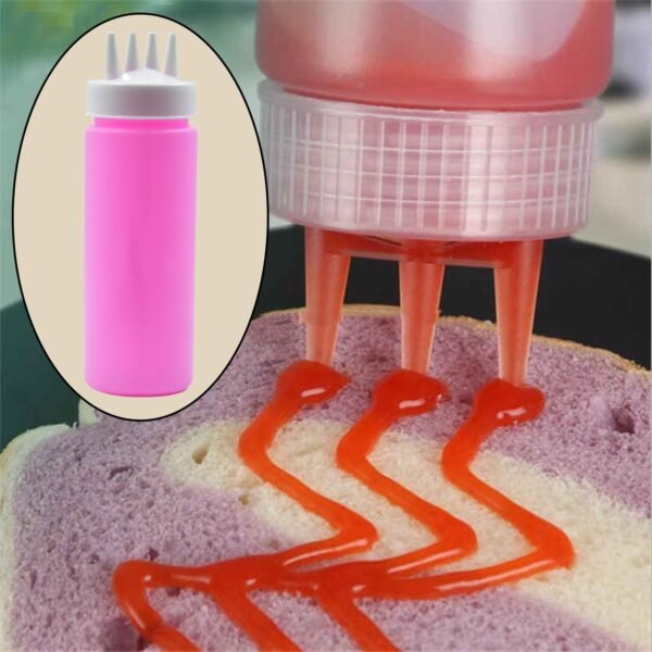 Plastic Bottles with 3 Nozzel for Sauce, Mayonnaise, Chocolate Syrup (Pack of 2Pc)