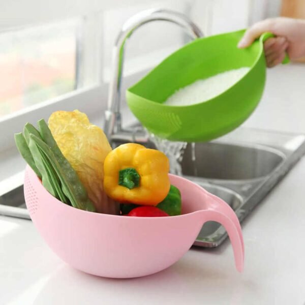 Plastic Rice Bowl & Food Strainer with Thick Handle