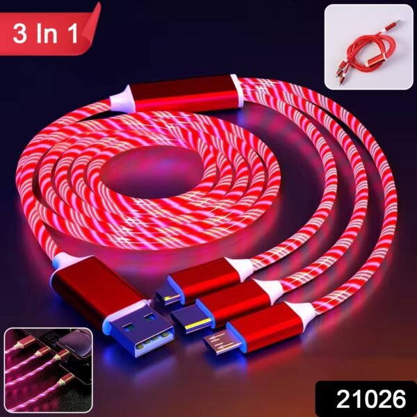 3-in-1 LED Glow Fast Charging Cable (1 Pc)