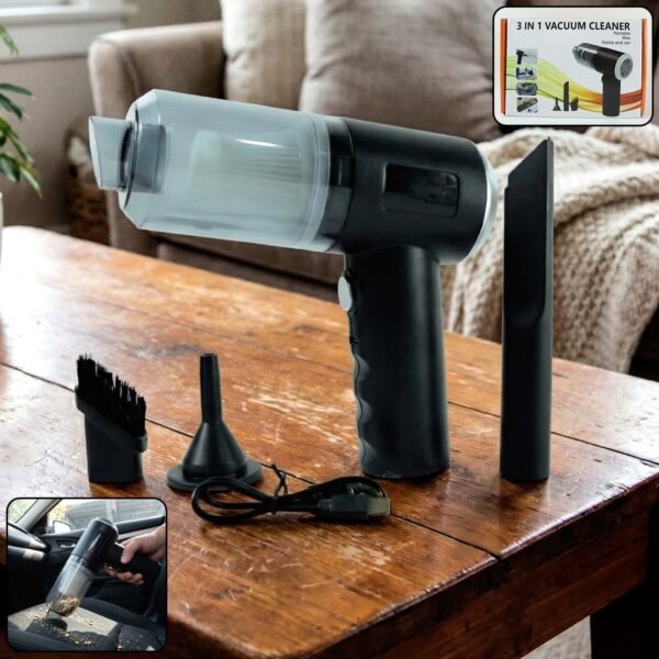 3 in 1 Mini Car Vacuum – Wireless, Rechargeable, Blower & Dust Cleaner for Car & Home