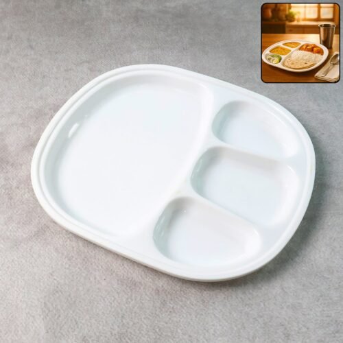 4-compartmentplate-WOSKU-01.jpg Plastic Large Compartment Dinner Plate / Thali with 4 Sections