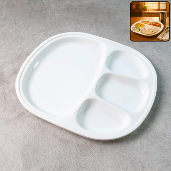 Plastic Large Compartment Dinner Plate / Thali with 4 Sections
