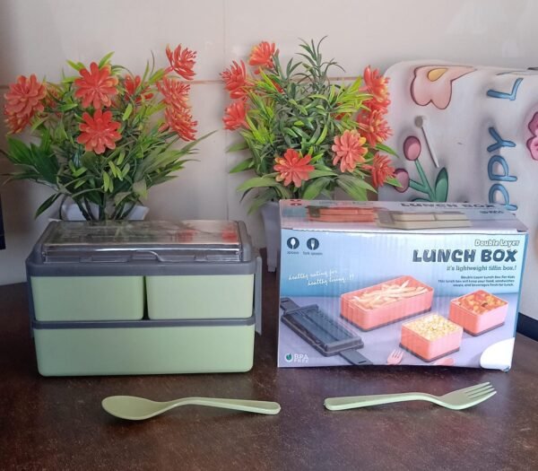 Plastic 2 Layer Leak Proof 3 Compartment Lunch Box for Office  (1 Pc)