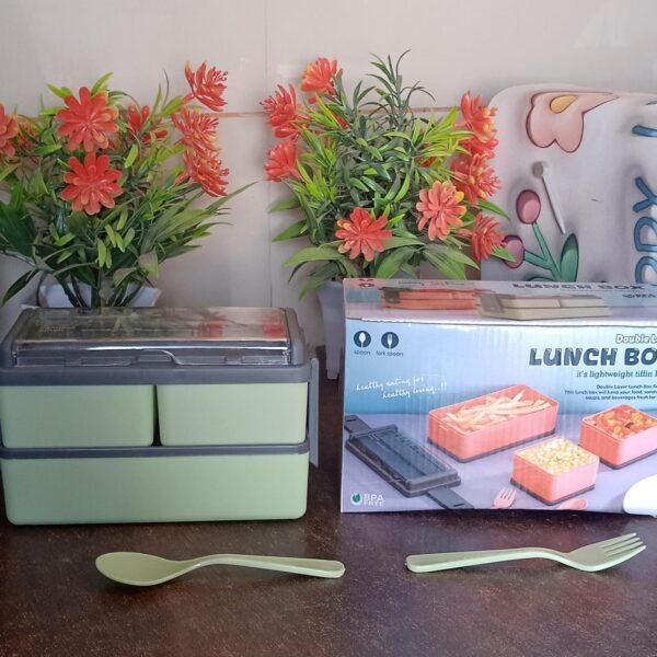 Plastic 2 Layer Leak Proof 3 Compartment Lunch Box for Office  (1 Pc)