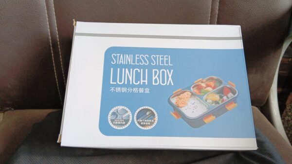 43099a74-fa2a-4396-ad01-29caf6f79234.jpg 3 Compartment Transparent Stainless Steel Lunch Box with Spoon & Chopsticks (1 Set)