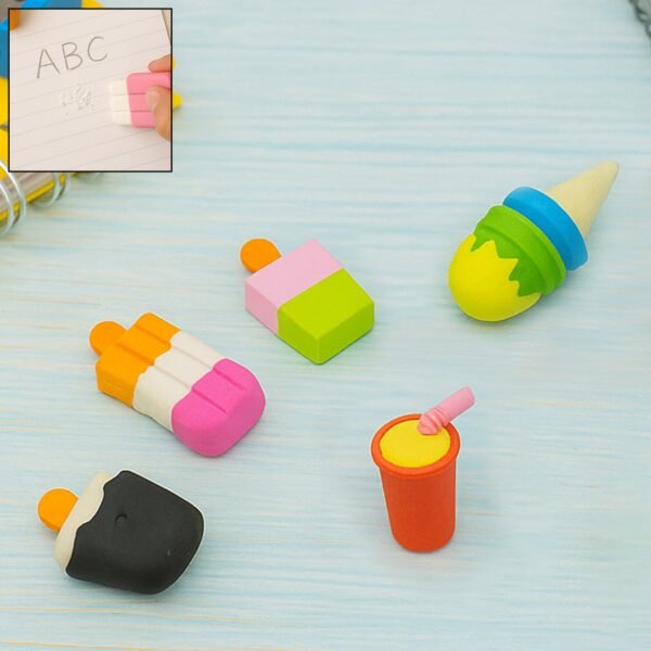 4348_icecream_eraser_5pc_set.jpg Mini Eraser Set for Kids (5 Pieces) - Fun Designs, Party Favors, School Prizes