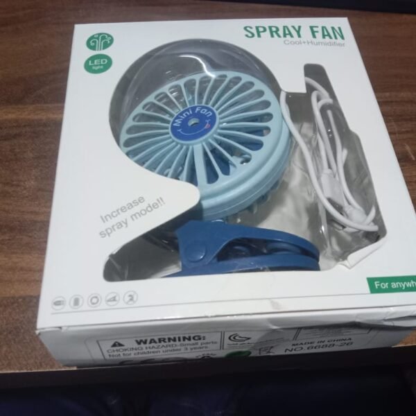 455257ee-2fba-4a30-aace-afa68d7a8c17.jpg Portable Clip-on Fan, Battery Operated, With Light & Spray, Small Yet Powerful USB Table Fan, 3-Speed Quiet Rechargeable Mini Desk Fan, 360° Rotation, Personal Cooling Fan for Home, Office, Camping