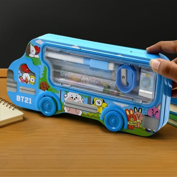 4562_school_bus_sh_compass_box.jpg Bus Shape Compass Box for Boys, Kids School Accessories | Pencil Box with Wheels for Girls and Kids, String Operated Case Students School Supplies - Stationery Set Organizer Birthday Return Gift for Kids