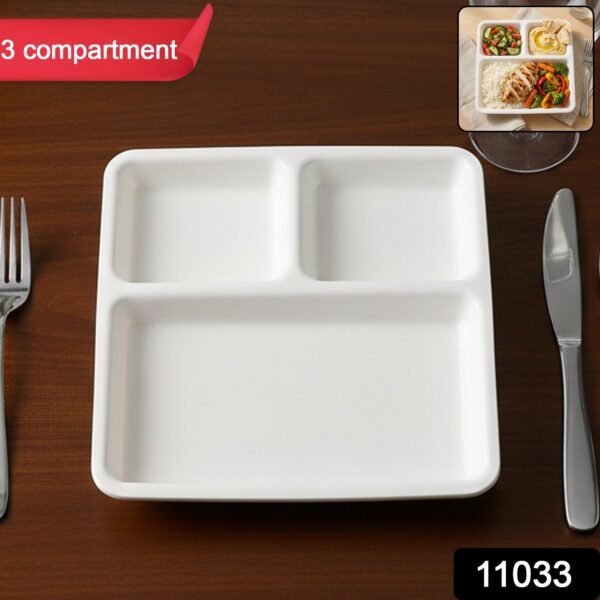 Plastic 3-Compartment Plate for Meal Serving