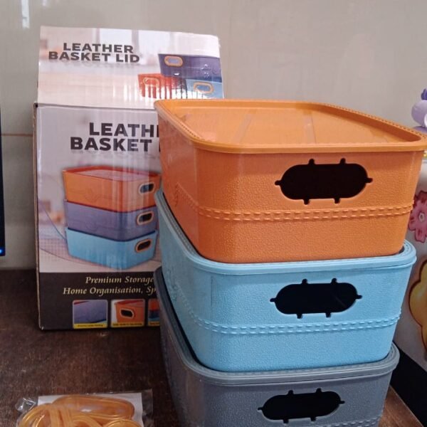 3-Piece Plastic Multipurpose Storage Basket Bin Set with Handle (3 Pcs Set)