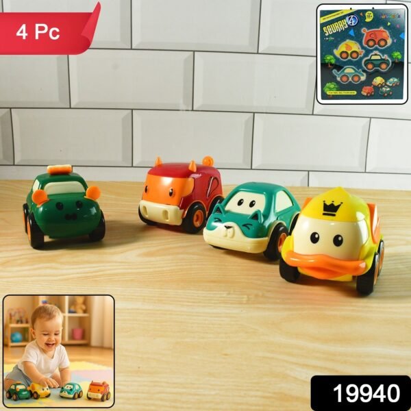 47fe1c50-3485-4028-bd89-d16ef2a9cf8b.jpg Funwoods Animal Cartoon Pull-Back Toy Car - (4 Pc / Set)