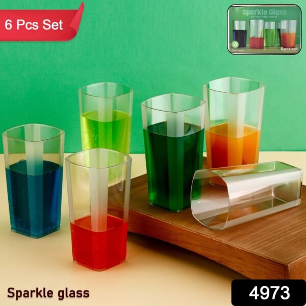Unbreakable Transparent Square Design Wine Tumbler Plastic Glass 300 ML 6 Pc