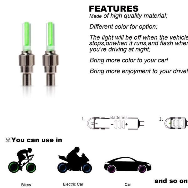 LED Flash Light lamp tyre Wheel Valve Sealing caps (2 Pc / Mix Color)