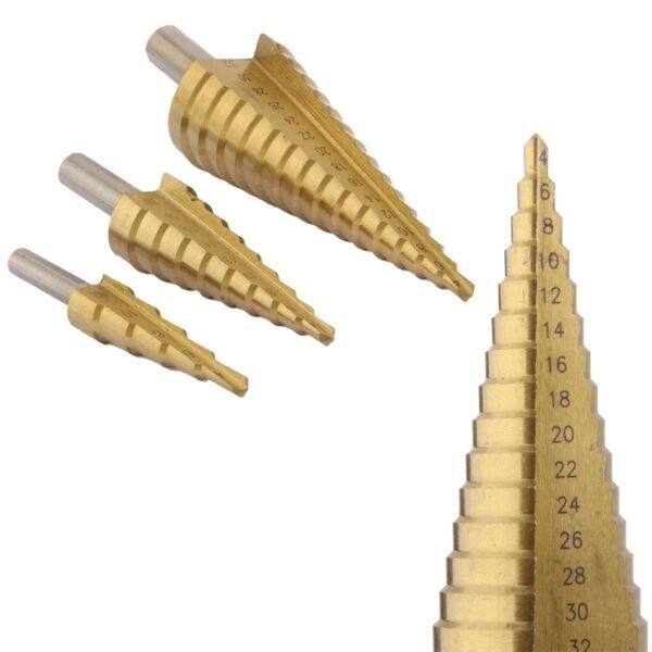 4_528f68d0-a703-4469-8fbf-4708c8b65dd7.jpg 3X Large HSS Steel Step Cone Drill Titanium Bit Set Hole Cutter (4-32, 4-20, 4-12mm)