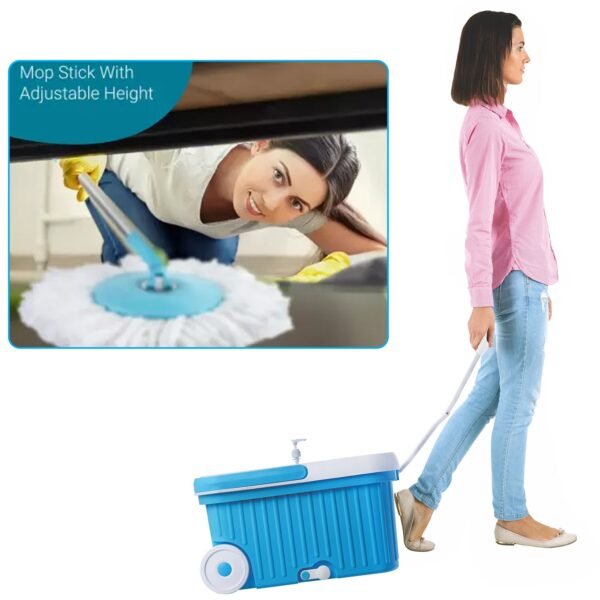 Sporty Plastic Spin Mop with Bigger Wheels & Auto Fold Handle for 360° Cleaning