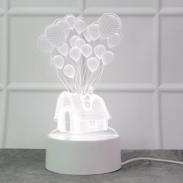 3D Illusion LED Night Lamp with House and Balloons Design