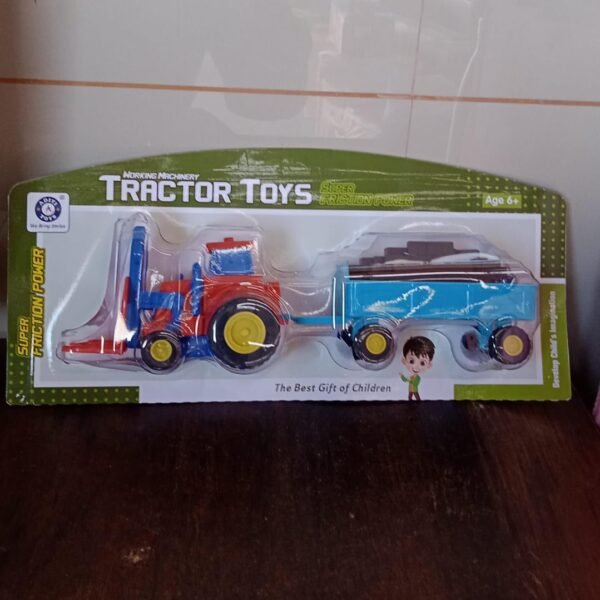Plastic Tractor Toy Friction Powered Tractor with Bricks Trolley (1 Pc)