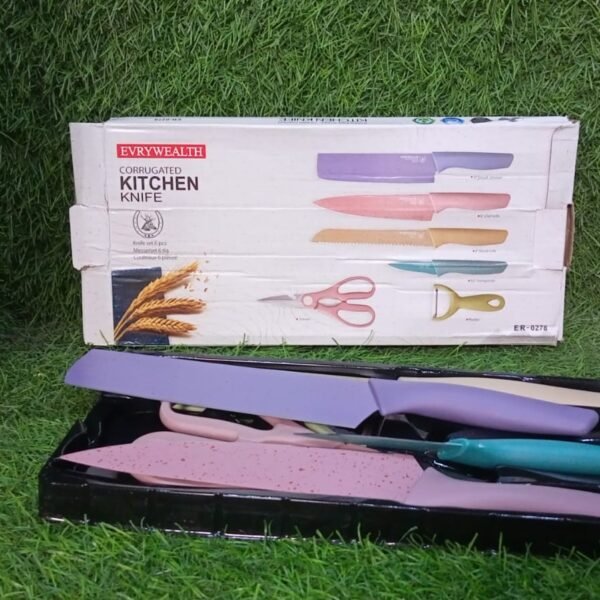 Colorful Chef Knife Set for Cutting (6 Pc, Non-Stick Steel)