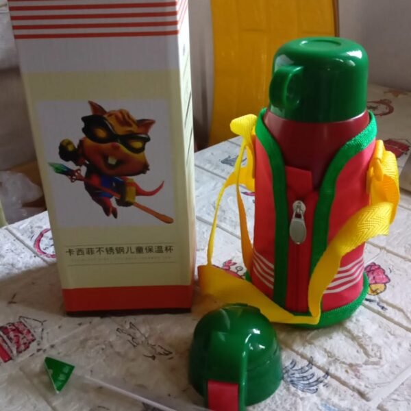 Premium Stainless Steel Insulated Sipper Bottle Print Water FlaskCartoon Vacuum Hot Cold For Kids / Travelling Water Bottle for Kids with  up Straw,  Double Wall Thermos with Straw & Bottle Zippe Cover For office/Gym/School (550 ML)