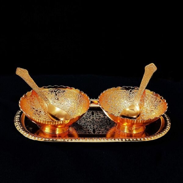 4image_c6e632a4-37bb-4a8b-ae95-893d591d214e.jpg Gold Silver Plated 2 Bowl 2 Spoon Tray Set
