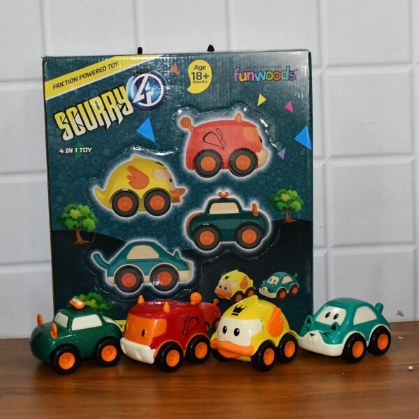 4in1toy-live.jpg Funwoods Animal Cartoon Pull-Back Toy Car - (4 Pc / Set)
