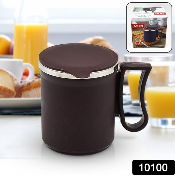 Coffee Mug with Lid & Handle – Plastic Covered Stainless Steel Mug (200 ML, Random Color)