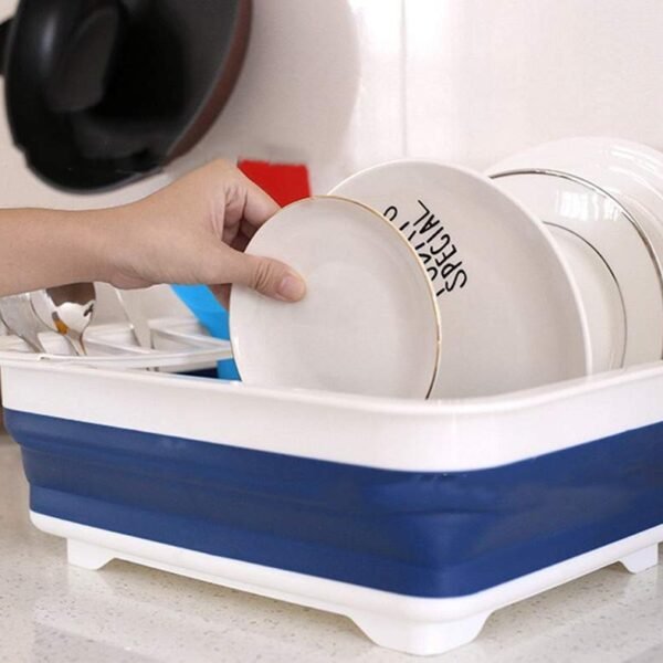Collapsible Folding Silicone Dish Drying Drainer Rack with Spoon Fork Storage Holder