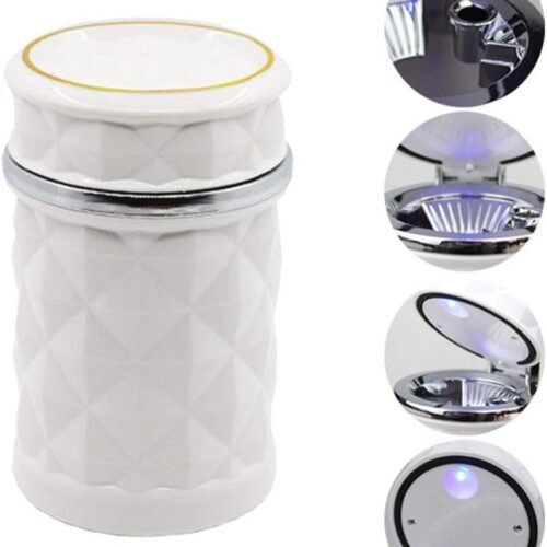 Car Cupholder LED Ashtray – Portable Blue Light, Lid & Waste Bin, Cigarette Ashtray