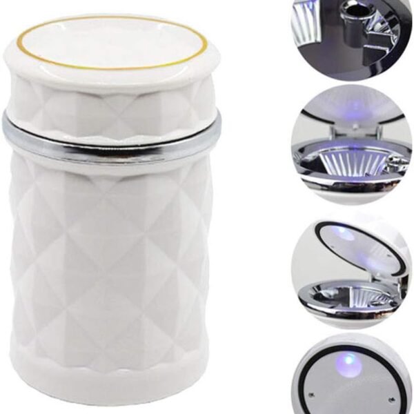 Car Cupholder LED Ashtray – Portable Blue Light, Lid & Waste Bin, Cigarette Ashtray