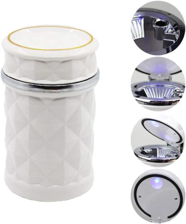 Car Cupholder LED Ashtray – Portable Blue Light, Lid & Waste Bin, Cigarette Ashtray