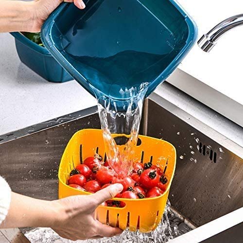 51T-XP1ZSlL.jpg Double Layer Food Drainer Washing Basket with Collapsible Strainers Colander