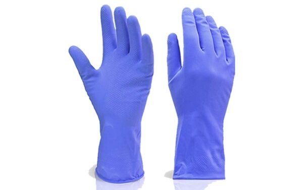 Flock line Reusable Rubber Hand Gloves (Blue) - 1pc