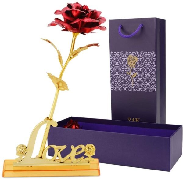 24k Gold Rose,hicoosee Gold Foil Plated Rose with LOVE Stand and Gift Box