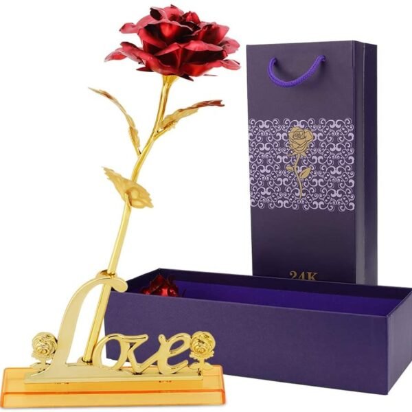24k Gold Rose,hicoosee Gold Foil Plated Rose with LOVE Stand and Gift Box