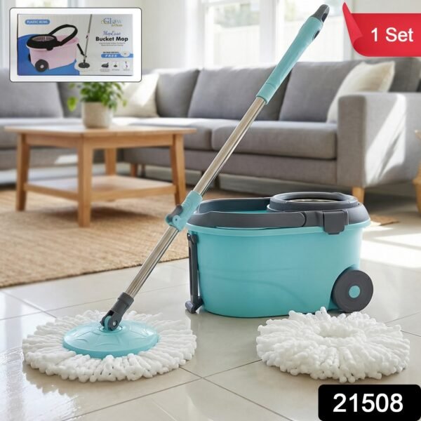 Steel Jari Bucket Mop Set with Microfiber Spin Mop (1 Set)